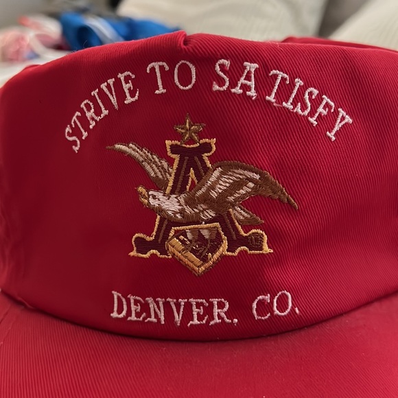 Vintage Anheiser Busch Denver Strive to Satisfy hat red embroidered - Picture 2 of 13